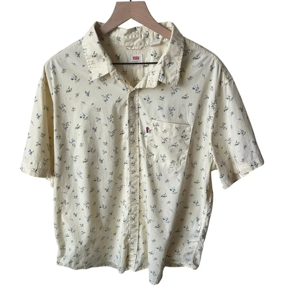 Levi's Floral Print Short-Sleeve Button-Down Camp Shirt Size XXL yellow